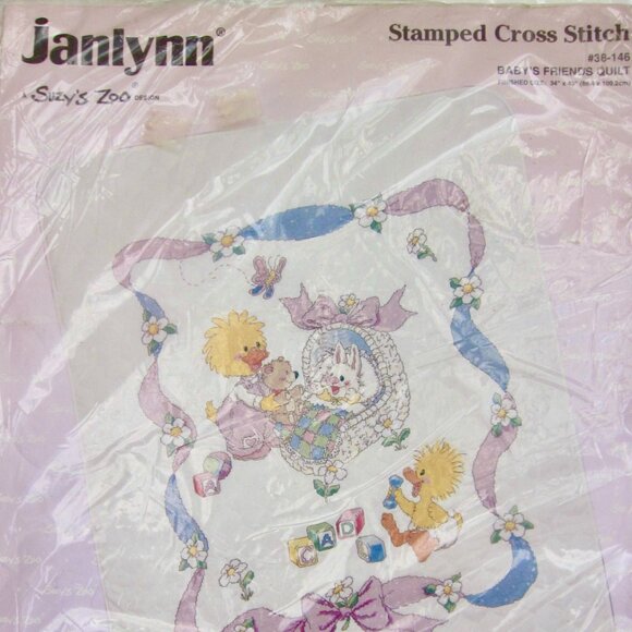 NEW Janlynn Suzys Zoo Cross Stitch Babys Friends Quilt Kit Crib Cover 38-146 VTG